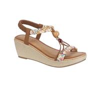Jo & Joe Sandalias de cuña con correa trasera elástica para mujer, Camel Floral, 40 EU