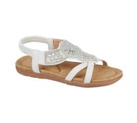 Jo & Joe Sandalias planas de piel sintética para mujer, puntera abierta, con barra en T, diamantes de imitación, talla 3-8, Azteca blanca, 38 EU