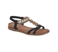 Jo & Joe Sandalias planas trenzadas con correa en T para mujer, con ribete adornado, correa trasera elástica, Mariposa negra, 38 EU