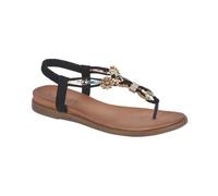 Jo & Joe Sandalias planas trenzadas con correa en T para mujer, con ribete adornado, correa trasera elástica, Puntera negra, 38 EU