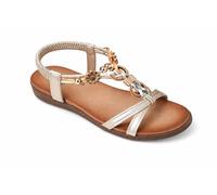 Jo & Joe Sandalias planas trenzadas con correa en T para mujer, con ribete adornado, correa trasera elástica, flores doradas, 41 EU