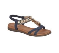 Jo & Joe Sandalias planas trenzadas con correa en T para mujer, con ribete adornado, correa trasera elástica, Mariposa azul marino, 41 EU