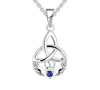JO WISDOM Collar Claddagh con Colgante de Nudo Celta Circonita Cúbica y Color Zafiro Piedra natal de Septiembre Joyería Irlandesa para Mujer