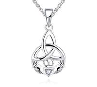 JO WISDOM Collar Claddagh con Colgante de Nudo Celta Circonita Cúbica y PPiedra natal de Abril Joyería Irlandesa para Mujer