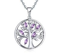 JO WISDOM Collar Colgante Arbol de la vida Familia Plata de ley 925 Cristales 3A Circonita Piedra natal de Febrero Color Amatista Mujer Joyería