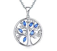 JO WISDOM Collar Colgante Arbol de la vida Familia Plata de ley 925 Cristales 3A Circonita Piedra natal de Septiembre color Zafiro Mujer Joyería
