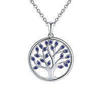 JO WISDOM Collar Colgante Arbol de la vida Plata de ley 925 3A Circonita Piedra natal de Septiembre Color Zafiro Mujer Joyería