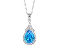JO WISDOM Collar con Colgante en Forma de Lágrima Plata de ley 925 Color Azul Aguamarina Piedra natal de Marzo y Circonita Cúbica Joyería para Mujer