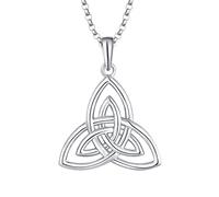 JO WISDOM Collar de Plata de ley 925 Mujer,Colgante con Cadena Nudo Celta Triquetra Irlandés con baño de oro Blanco