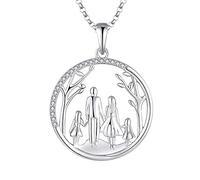 JO WISDOM Collar Familiar Albero della vita Plata de ley 925 Mujer,Colgante con Cadena Mamá Madre 2 Hija Papá con 3A Circonia