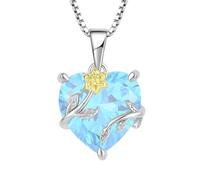 JO WISDOM Collar Giraso Corazón de Plata de ley 925 Mujer,Colgante con Cadena con 3A Circonita Piedra natal de Marzo Color Aguamarina
