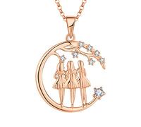 JO WISDOM Collar Luna Creciente Estrella de Plata de ley 925 Mujer,Colgante con Cadena Hermanas/Amigos con 3A Circonia con baño de Oro Rosa