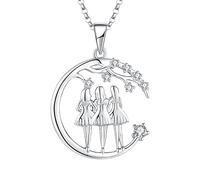 JO WISDOM Collar Luna Creciente Estrella de Plata de ley 925 Mujer,Colgante con Cadena Hermanas/Amigos con 3A Circonia