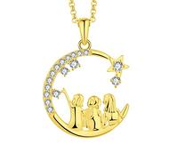 JO WISDOM Collar Luna Creciente Estrella de Plata de ley 925 Mujer,Colgante con Cadena Siempre mi Hermana Amistad para Diempre mi Smiga con 3A Circonia con baño de Oro Amarillo