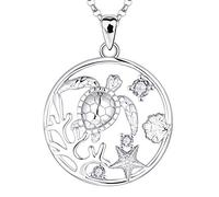 JO WISDOM Collar Tortuga de Plata de ley 925 Mujer,Colgante Coral Mejillón Estrella de Mar Vida Marina con Cadena con 3A Circonia,Joyas del Océano