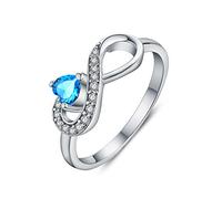 JO WISDOM Mujer Anillo Infinito de Compromiso de Plata 925 Mujer con Circonita 3A Piedra natal de Marzo Color Aguamarina