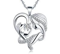 JO WISDOM Mujer Collar Plata de Ley 925,Colgante con Cadena Madre Hija Amor Corazon con 3A Circonita Piedra natal de Abril,Regalo para Mamá Mujer Niña