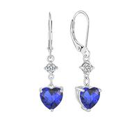 JO WISDOM Mujer Pendientes Plata de ley 925,Pendientes Corazón con A Circonita Piedra natal de Septiembre Color Zafiro Joyería
