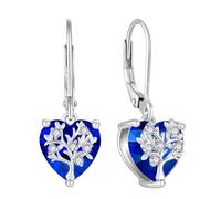 JO WISDOM Mujer Pendientes Plata de ley 925,Pendientes Familia Árbol de la vida Corazón con A Circonita Piedra natal de Septiembre Color Zafiro Joyería