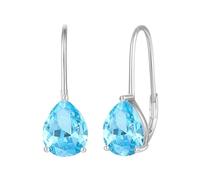 JO WISDOM Pendientes de aro de plata de ley 925 con piedra natal y circonita cúbica para mujer, Circonita cúbica, Circonia cúbica