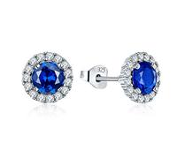 JO WISDOM Pendientes Plata 925 Mujer con Circonita Cúbica AAA Piedra natal de Septiembre Color Zafiro