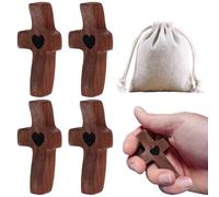 JOAASU 4 Piezas Cruz de Madera, Cruz de Oración de Madera, Cruz de Madera de Corazón, 5 x 2,5 x 1,4 cm, para Regalo Cristiano, Iglesia, Navidad, Oración, Bautizo, Comunión