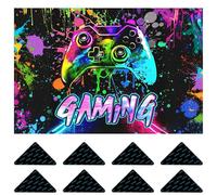 Joalpysm Alfombra para videojuegos, 80 × 120 cm, lavable con 8 soportes para alfombras, felpudos de cristal con diseño de controlador de gamer, para salón, dormitorio, habitación juvenil
