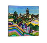 Joan Miró View of Mont-roig (The Village) - Póster de paisaje fauvista, lienzo impreso, arte de pared, vibrante decoración modernista de pueblo español para sala de estar, oficina, dormitorio y
