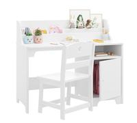JoanKaren Escritorio blanco para niños con silla, escritorio de estudio para niños y niñas con cabina, armario de almacenamiento, mesa de estudio de madera para niños, escritorio de estudiantes