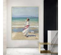 Joaquín Sorolla "Dama con perro" Impresiones en lienzo Arte Pintura al óleo Obra de arte Póster Imagen Fondo Pared Decoración del hogar (60x80CM/Sin marco)