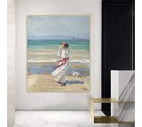 Joaquin Sorolla《Lady with a dog》Arte de la lona Pintura al óleo Obra de arte Póster Imprimir Imagen Telón de fondo Decoración de la pared Decoración del hogar 70x90cm Sin marco
