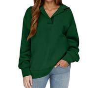 JOASDAO Sudadera de gran tamaño para mujer, ropa de otoño, informal, holgada, manga larga, cuello en V, cuello de solapa, suéter polo de golf, lindo suéter, Bronce #1, S