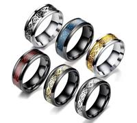 JOATVEE 6 unids 8mm anillos de acero inoxidable para hombres dragón celta bordes biselados celtas anillos pulidos carburo anillo de boda conjunto, talla 6-11, 6, Fibra sintética Metal no precioso, Sin