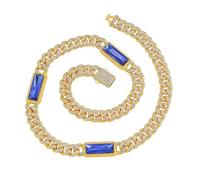 JOATVEE Cadena de eslabones Cubano Oro helado Miami 10 mm Cristal Azul empalme Curb Collar Bling Diamond Hip Hop joyería para los hombres 18-20 pulgadas, 10, Zinc, Diamante