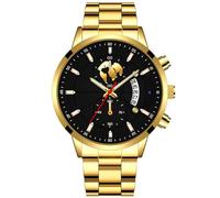 JOATVEE Reloj analógico de cuarzo para hombre, cronógrafo con múltiples esferas, manecillas luminosas, reloj de negocios, correa de acero inoxidable, Cinturón dorado-blackface, Pulsera