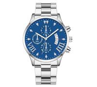 JOATVEE Reloj analógico de cuarzo para hombre, cronógrafo, con varios diales pequeños y fecha, resistente al agua, con correa de acero inoxidable, plateado/azul, Pulsera