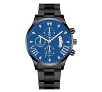 JOATVEE Reloj analógico de cuarzo para hombre, cronógrafo, con varios diales pequeños y fecha, resistente al agua, con correa de acero inoxidable, negro / azul, Pulsera