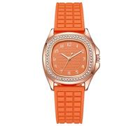 JOATVEE Reloj analógico de cuarzo para mujer con números arábigos Escala Reloj casual clásico simple con correa de silicona, naranja., Correa