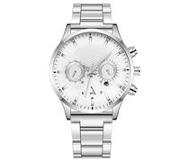 JOATVEE Reloj cronógrafo impermeable para hombre, correa de acero inoxidable, analógico, de cuarzo, con fecha, plata, Pulsera