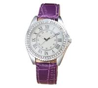 JOATVEE Reloj de cuarzo para mujer Reloj de diamante con escala de números romanos vintage Reloj analógico con correa de cuero, violeta