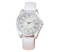 JOATVEE Reloj de cuarzo para mujer Reloj de diamante con escala de números romanos vintage Reloj analógico con correa de cuero, Color blanco.