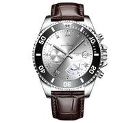 JOATVEE Reloj de hombre cronógrafo calendario analógico de cuarzo impermeable relojes deportivos luminosos moda clásico elegante reloj de pulsera hombre correa de piel, marrón, Correa