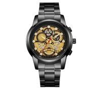 JOATVEE Reloj de hombre de acero inoxidable 30m Reloj de cuarzo analógico impermeable Gear Luxury Gear Reloj casual de negocios analógico con calendario, Negro , Pulsera