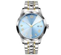 JOATVEE Reloj de hombre, relojes clásicos luminosos para hombres, resistente al agua de acero inoxidable números romanos diamante reloj de los hombres fácil de leer con fecha, Azul cielo., Pulsera