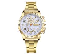 JOATVEE Reloj de los hombres de acero inoxidable clásico esfera grande reloj de cuarzo analógico reloj de los hombres de moda de negocios, dorado, Pulsera