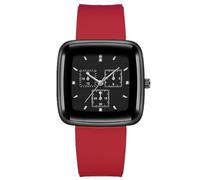 JOATVEE Reloj de mujer cuadrado cronógrafo y escala diamante reloj analógico de cuarzo correa de silicona regalo para mujeres, rojo, Correa