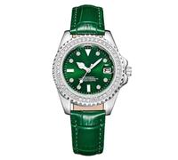 JOATVEE Reloj de mujer diamante Dress cuarzo analógico relojes femeninos correa de cuero verde fecha impermeable para las mujeres elegante reloj de pulsera regalo, Verde