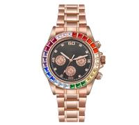 JOATVEE Reloj de pulsera analógico para hombre, diseño de arcoíris, multicolor, deportivo, cronógrafo, clásico, oro rosa, acero inoxidable, cuarzo, analógico, Negro , Pulsera