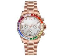 JOATVEE Reloj de pulsera analógico para hombre, diseño de arcoíris, multicolor, deportivo, cronógrafo, clásico, oro rosa, acero inoxidable, cuarzo, analógico, Blanco, Pulsera