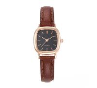 JOATVEE Reloj de pulsera para mujer, correa de piel, fino, resistente al agua, clásico, atemporal, diseño sencillo, analógico, de cuarzo, con esfera cuadrada, Concha dorada marrón con borde negro,